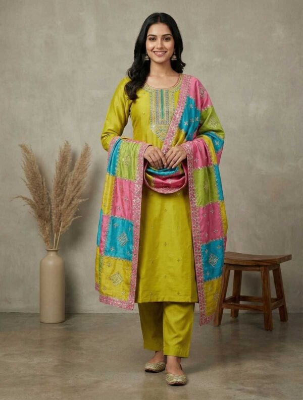 Mustard Yellow Silk Unstitched Suit