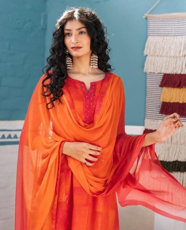 Orange Cotton Stitched Suit