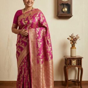 Pink Katan Pure Silk Saree