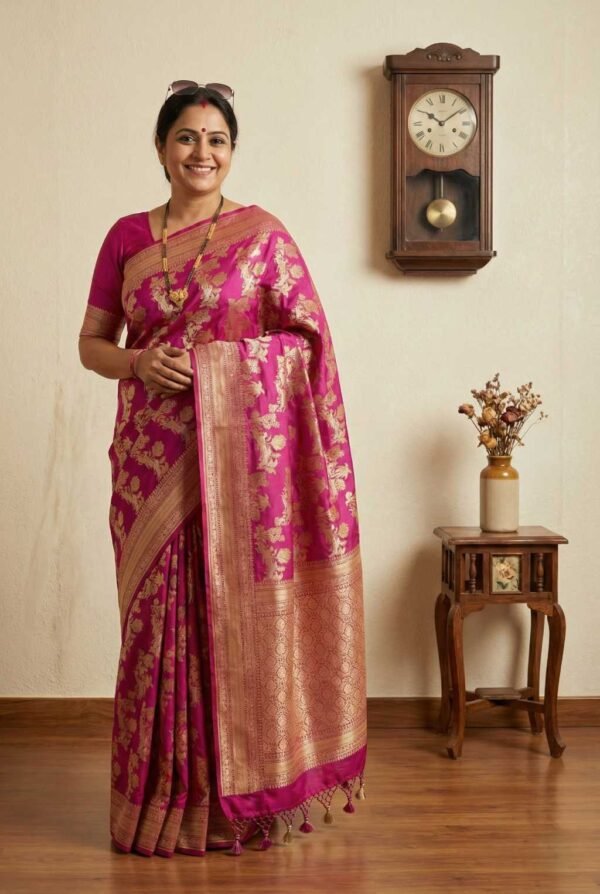 Pink Katan Pure Silk Saree