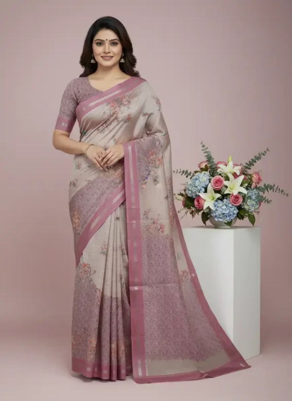 Pink Tusser Silk Saree