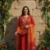 Red chanderi silk unstitched suit