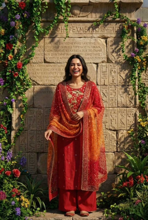 Red chanderi silk unstitched suit