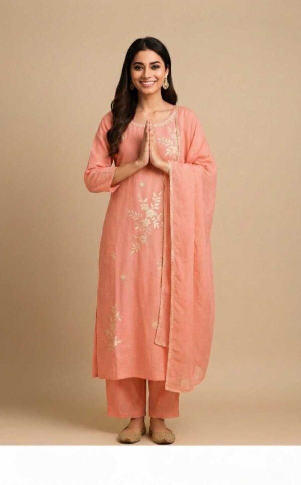 Peach Cotton Stitched Suit