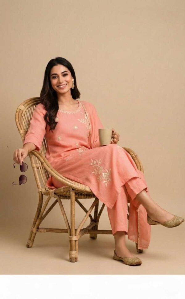 Peach Cotton Stitched Suit