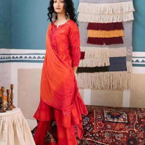 Orange Cotton Stitched Suit