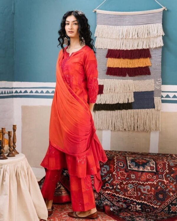 Orange Cotton Stitched Suit