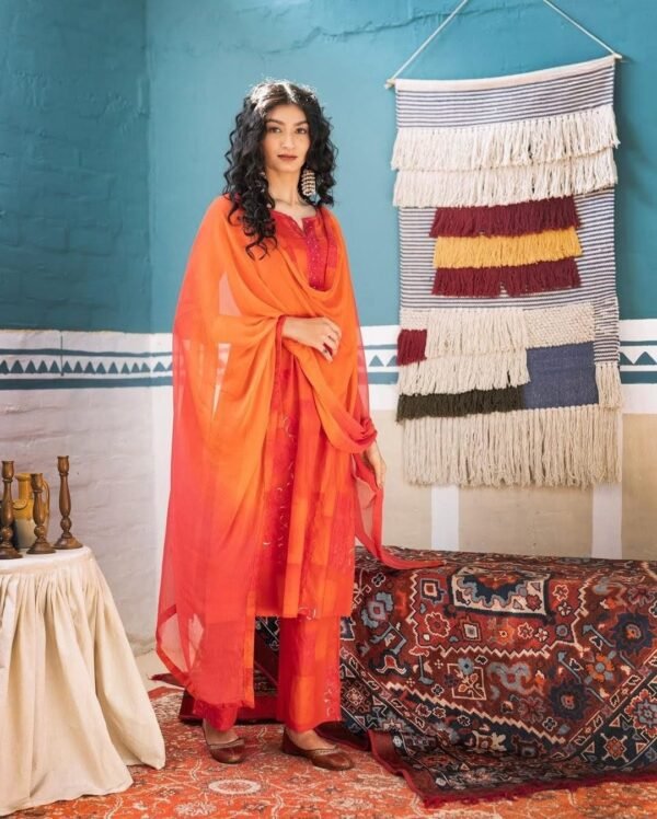 Orange Cotton Stitched Suit