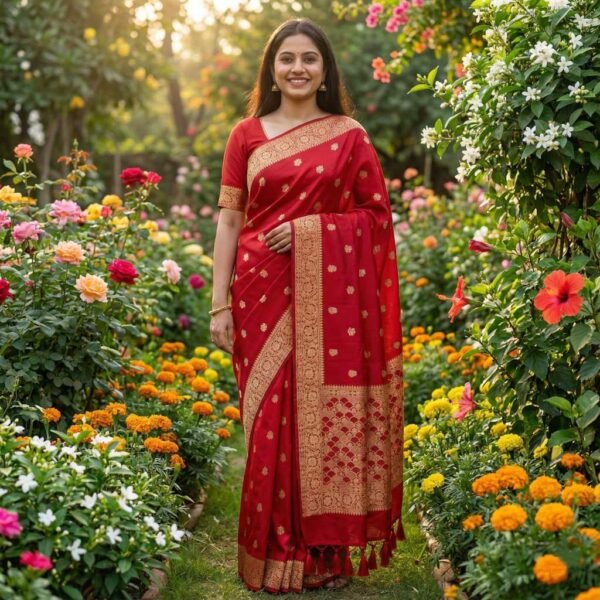Tomato Red Dola Silk Saree