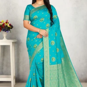 Turquoise Blue Dola Silk Saree