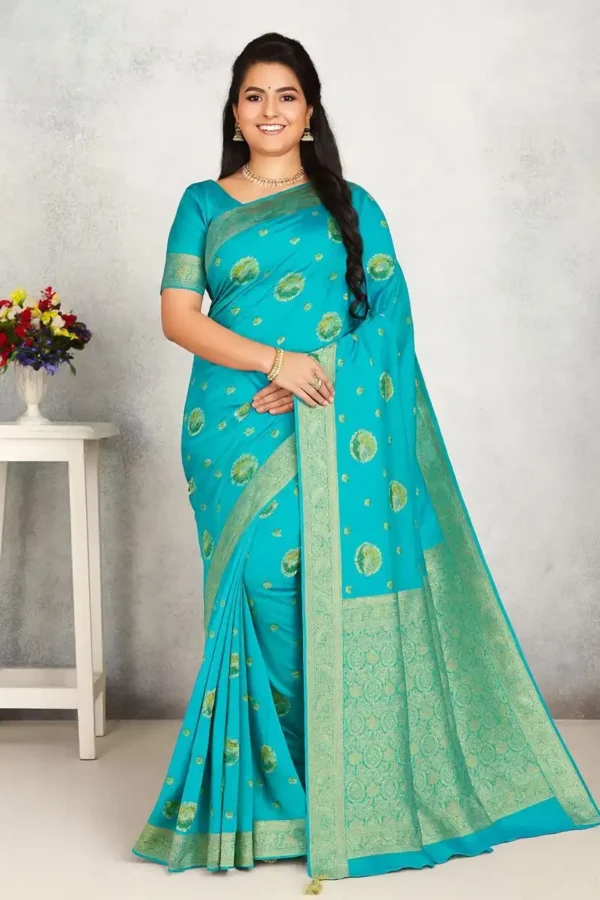 Turquoise Blue Dola Silk Saree Turquoise Blue Dola Silk Saree