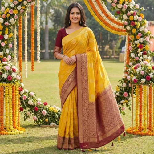 Yellow Dola Silk Saree