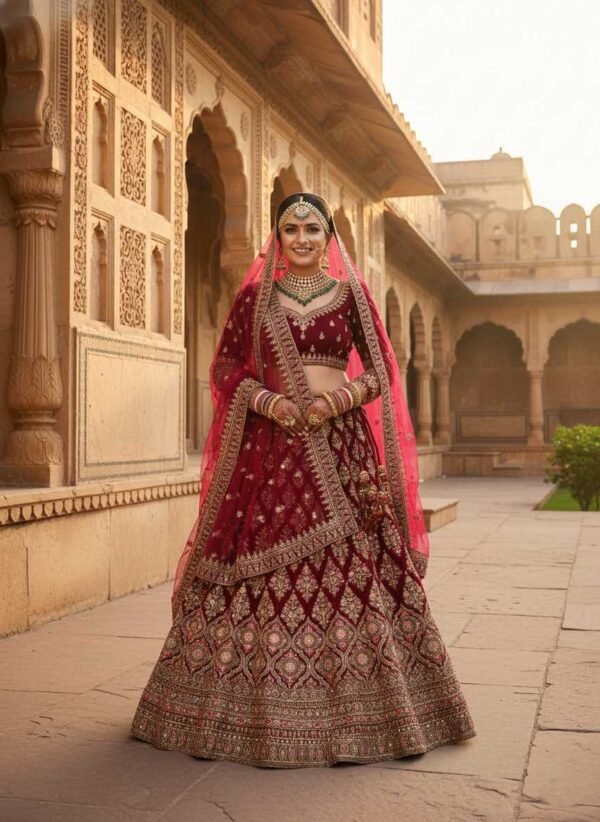 Elegant Dark Wine Bridal Lehenga