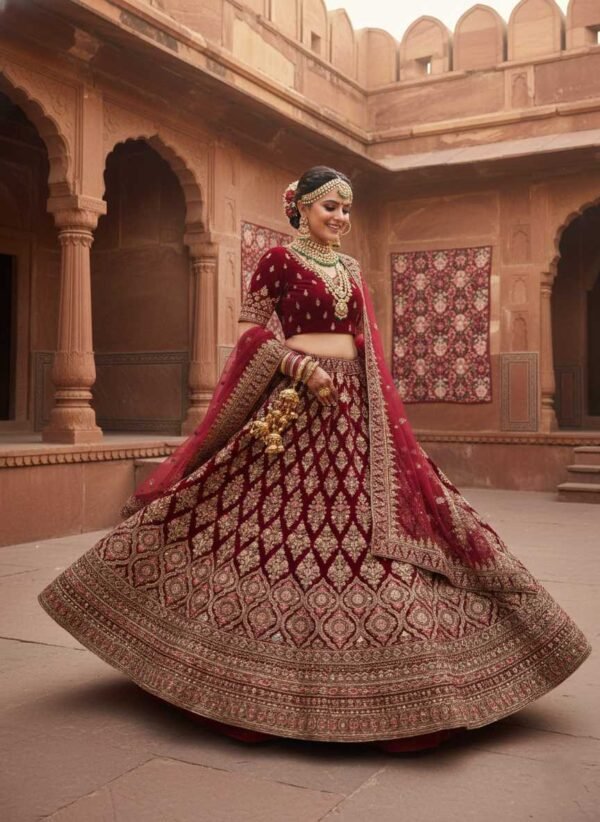 Elegant Dark Wine Bridal Lehenga