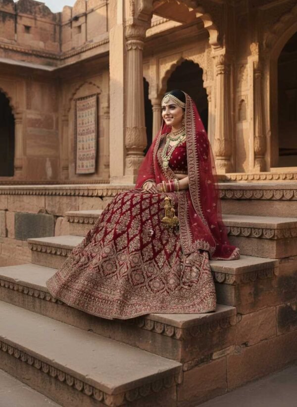Elegant Dark Wine Bridal Lehenga