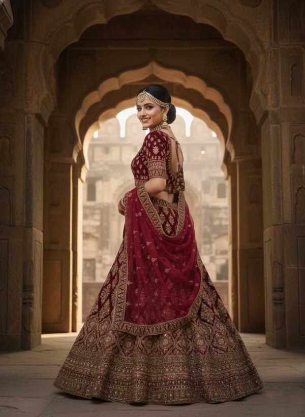 Elegant Dark Wine Bridal Lehenga