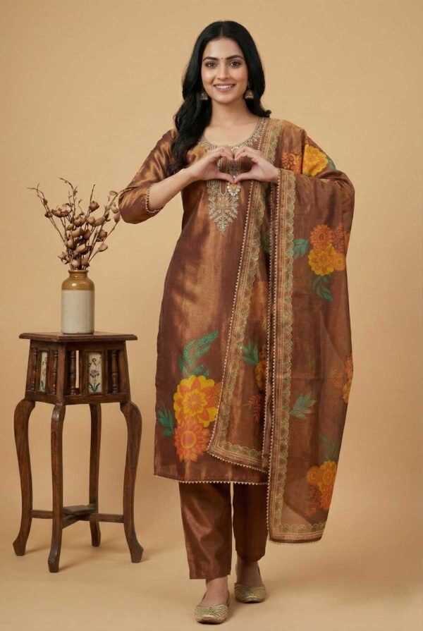BS002136-2(1) Brown Shimmer Unstitched Suit
