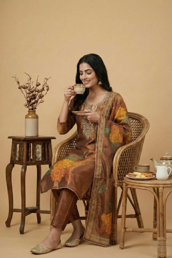 BS002136-2(2) Brown Shimmer Unstitched Suit