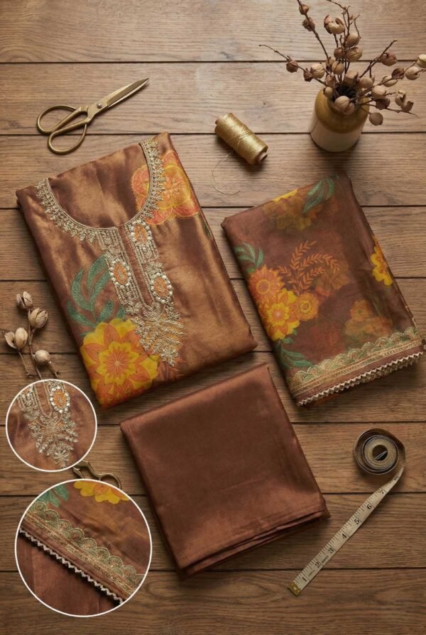 BS002136-2(3) Brown Shimmer Unstitched Suit