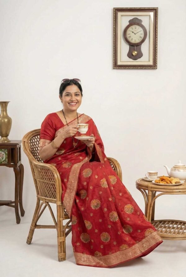 Bright Red Dola Silk Saree