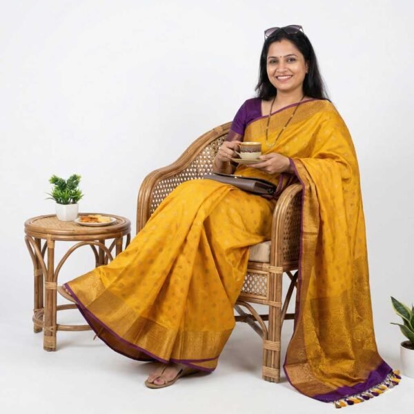 Mustard Purple Banarasi Pure Silk Saree