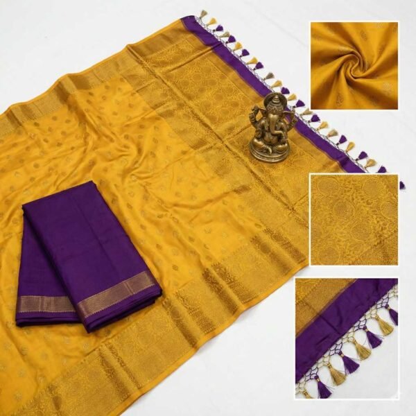 Mustard Purple Banarasi Pure Silk Saree