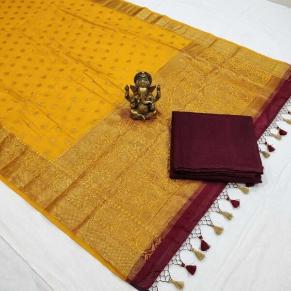 Mustard Wine Banarasi Pure Silk Saree