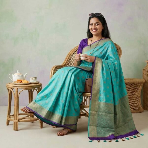 Firozi Purple Banarasi Pure Silk Saree