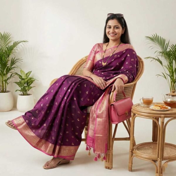 Wine Pink Banarasi Pure Silk Saree