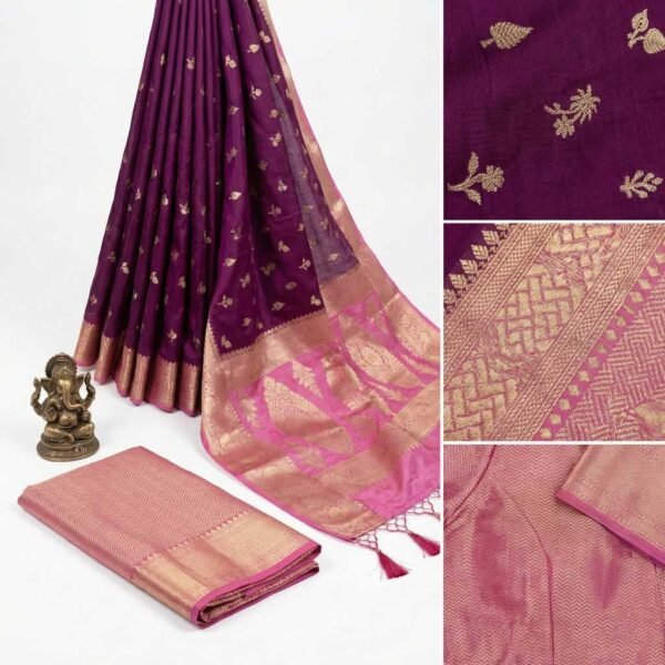 Wine Pink Banarasi Pure Silk Saree