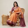 Orange Purple Banarasi Pure Silk Saree