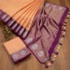 Orange Purple Banarasi Pure Silk Saree