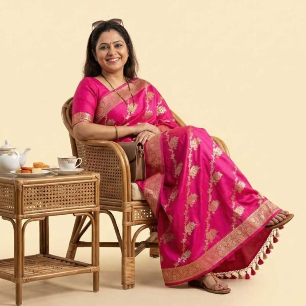 Pink Lahariya Banarasi Pure Silk Saree