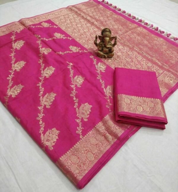 Pink Lahariya Banarasi Pure Silk Saree
