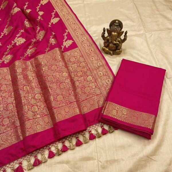 Pink Lahariya Banarasi Pure Silk Saree