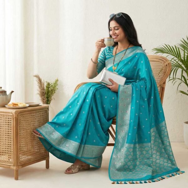 Light Firozi Banarasi Pure Silk Saree