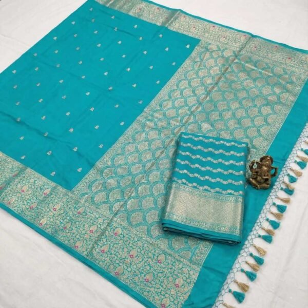 Light Firozi Banarasi Pure Silk Saree