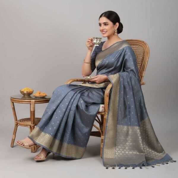 Grey Banarasi Pure Silk Saree