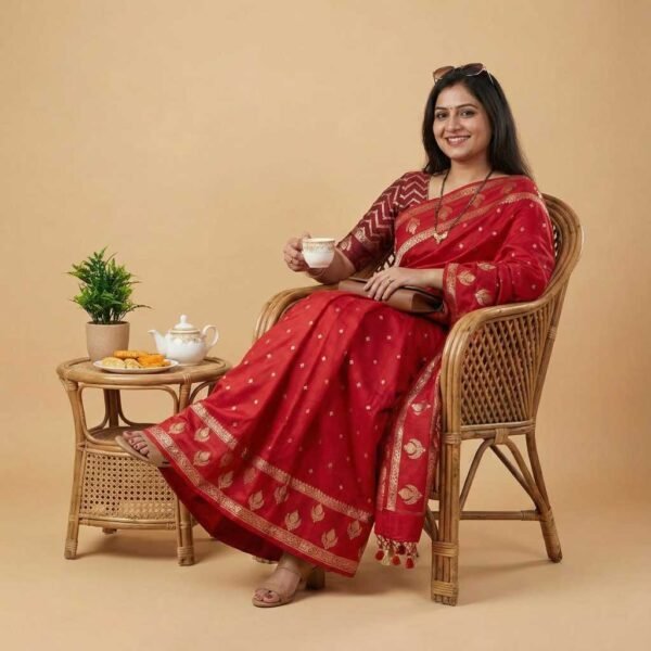 Red Booty Banarasi Pure Silk Saree