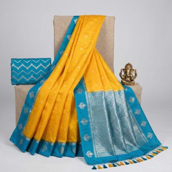 Yellow Firozi Banarasi Pure Silk Saree
