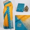 Yellow Firozi Banarasi Pure Silk Saree