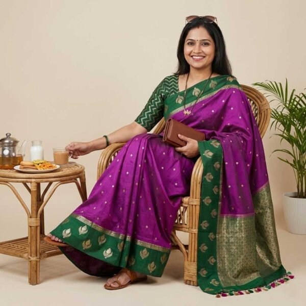 Purple Green Banarasi Pure Silk Saree