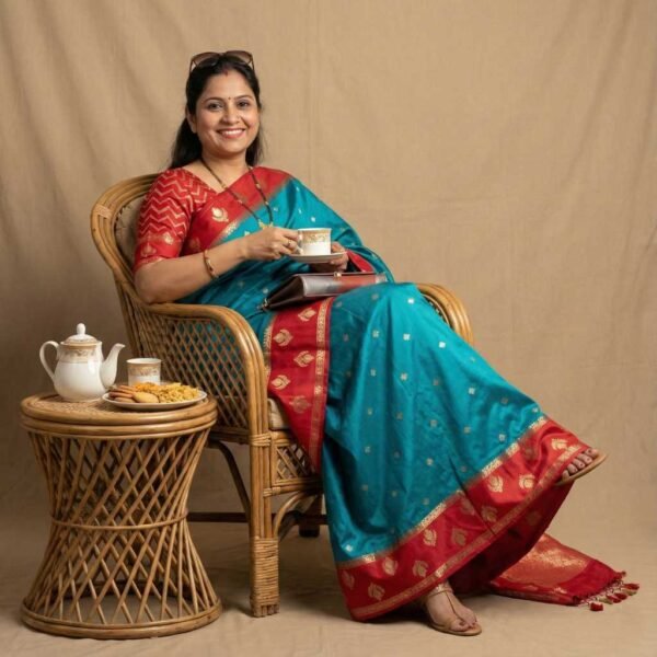 Firozi Red Banarasi Pure Silk Saree