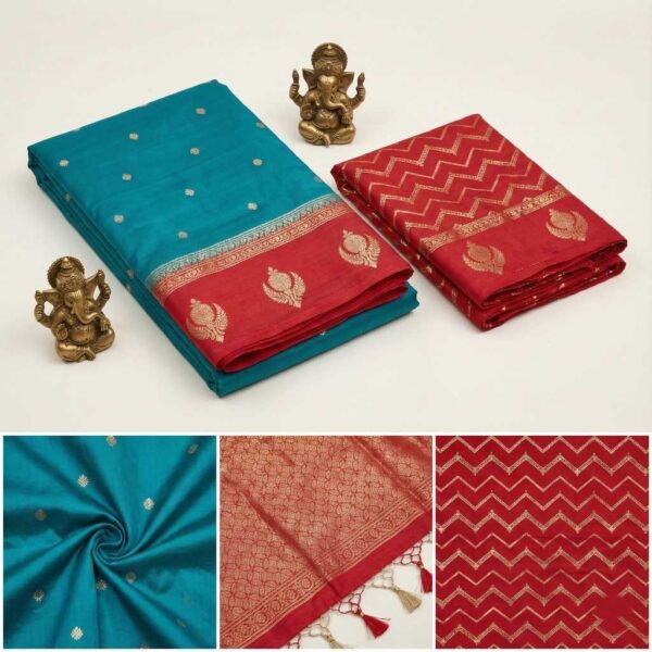 Firozi Red Banarasi Pure Silk Saree