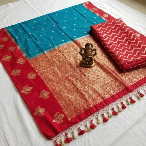 Firozi Red Banarasi Pure Silk Saree