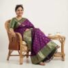 BS002358-1(1) Dark Purple Banarasi Pure Silk Saree