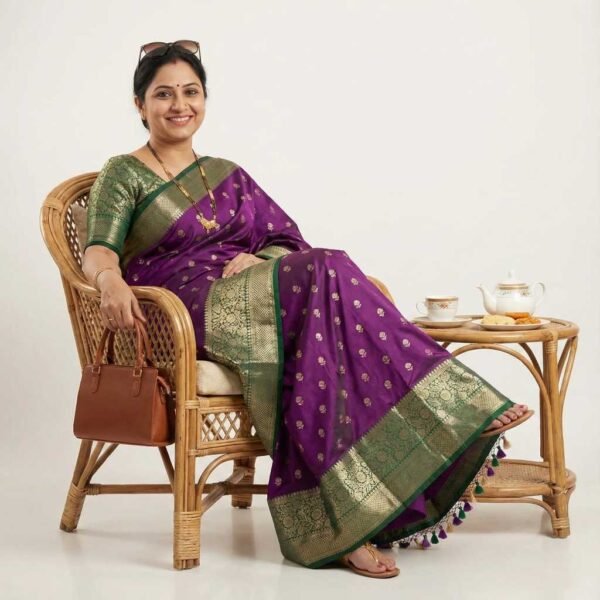 BS002358-1(1) Dark Purple Banarasi Pure Silk Saree