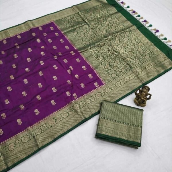 BS002358-1(2) Dark Purple Banarasi Pure Silk Saree