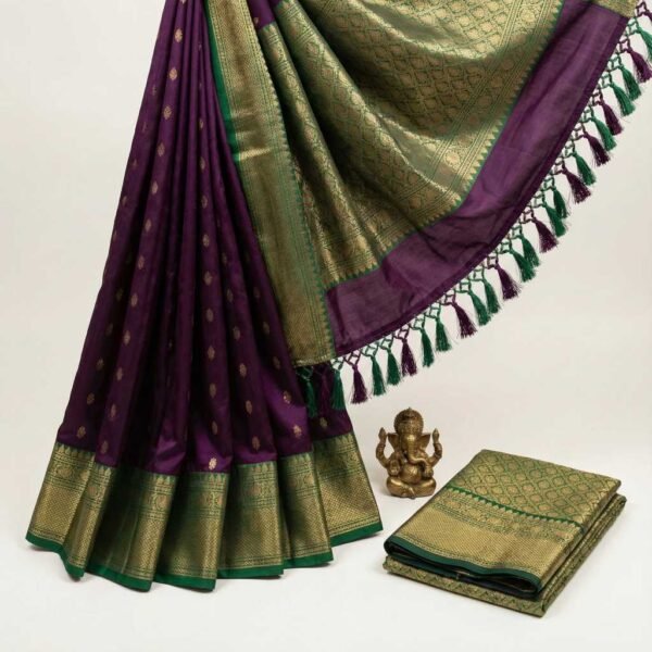 BS002358-1(3) Dark Purple Banarasi Pure Silk Saree