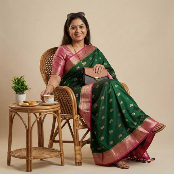 Dark Green Banarasi Pure Silk Saree